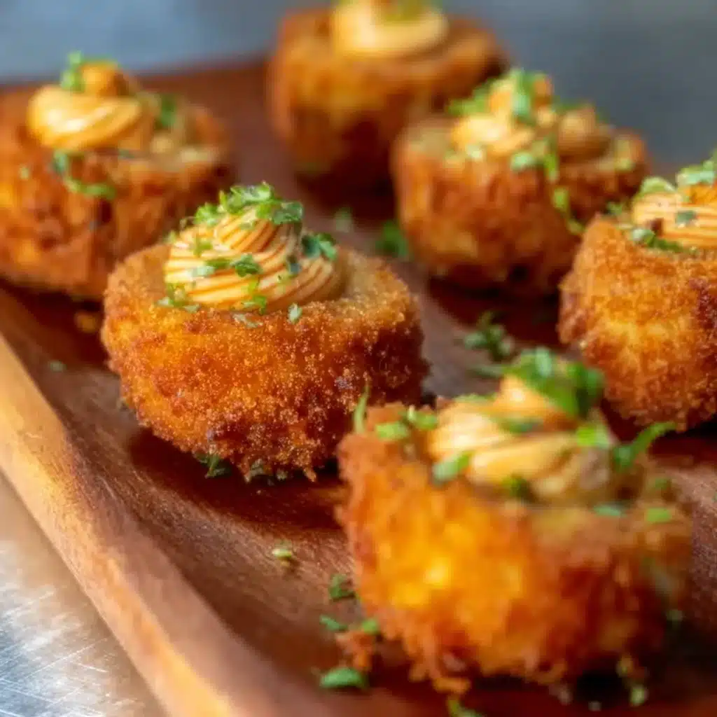 Delicious deviled eggs on a plate for an easy recipe video tutorial.