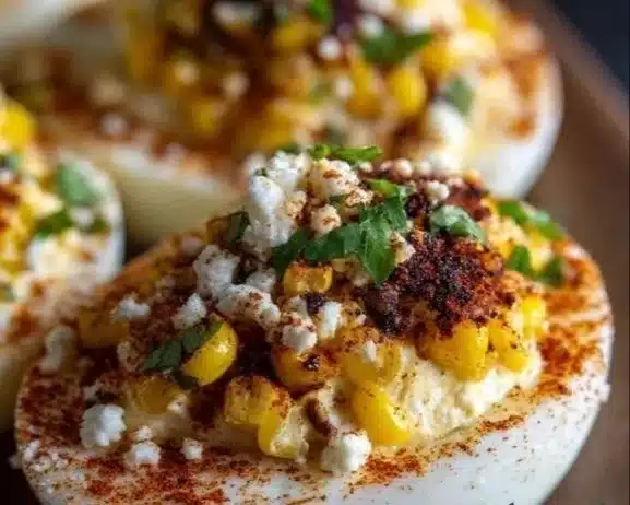 Deviled eggs with a Mexican twist, garnished and ready to serve.