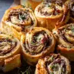 Delicious Easy French Dip Pinwheels served on a platter