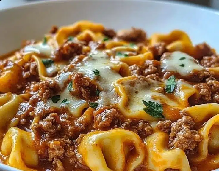Easy One Pan Beefy Tortellini Bake