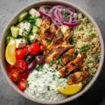 Delicious Greek Chicken Bowls with fresh vegetables and herbs