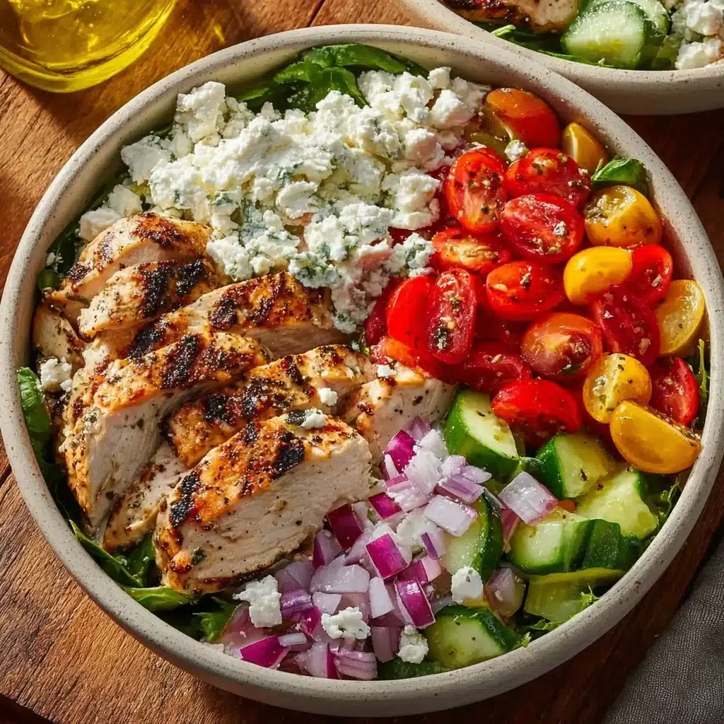 Healthy Greek Chicken Bowl with vegetables and sauce
