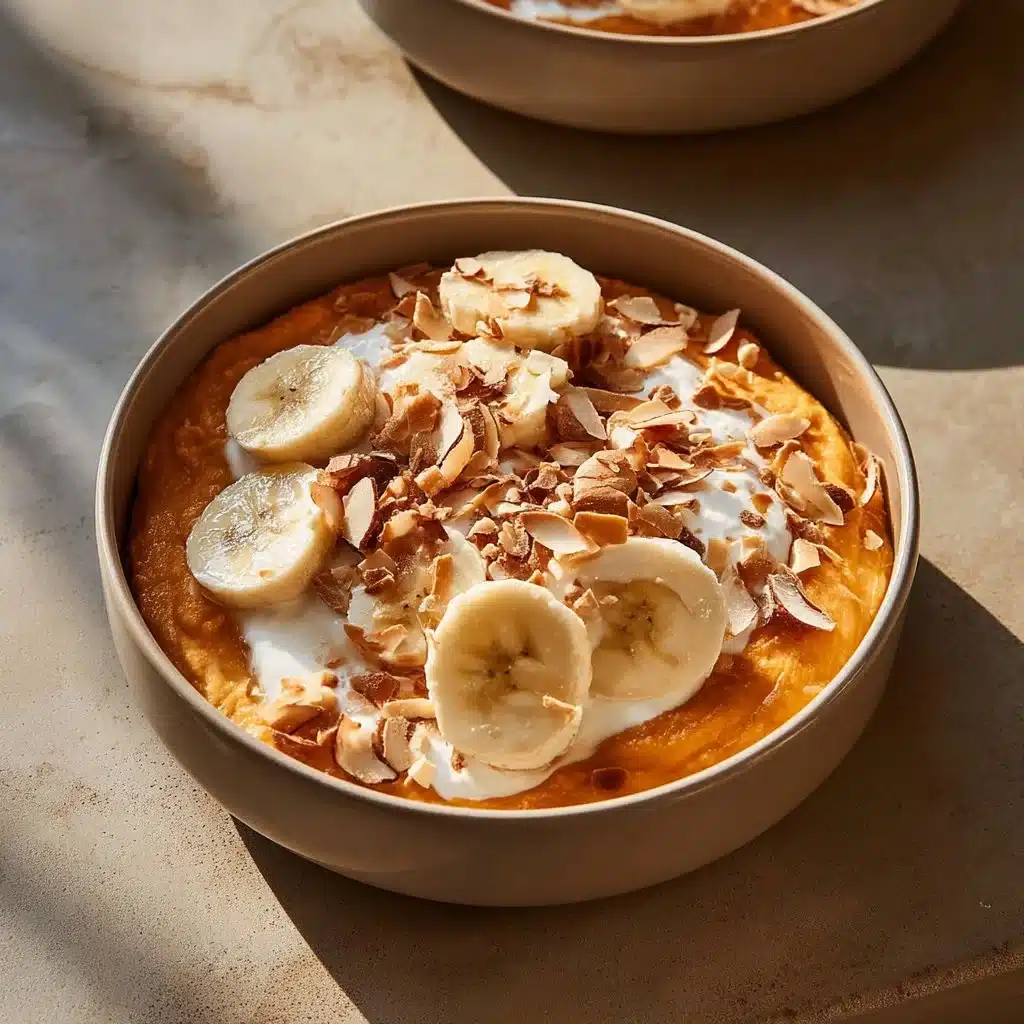 High-protein sweet potato bowl with colorful toppings and fresh ingredients.