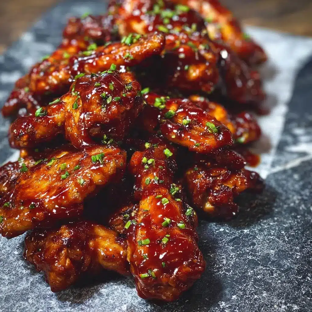 Plate of Honey BBQ Chicken Wings garnished with herbs and served with dipping sauce