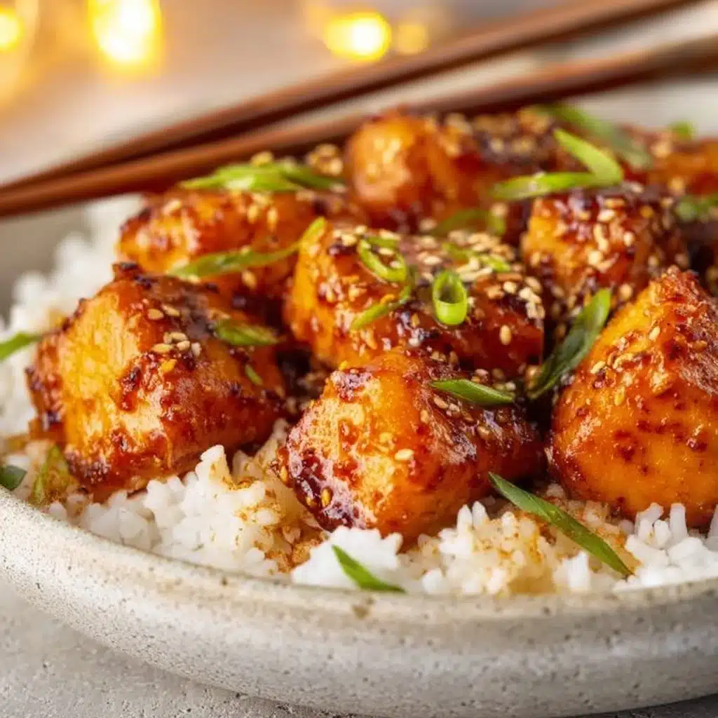 Delicious Honey Garlic Salmon Bites garnished with herbs