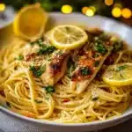 Delicious Lemon Butter Garlic Chicken Pasta in a creamy sauce