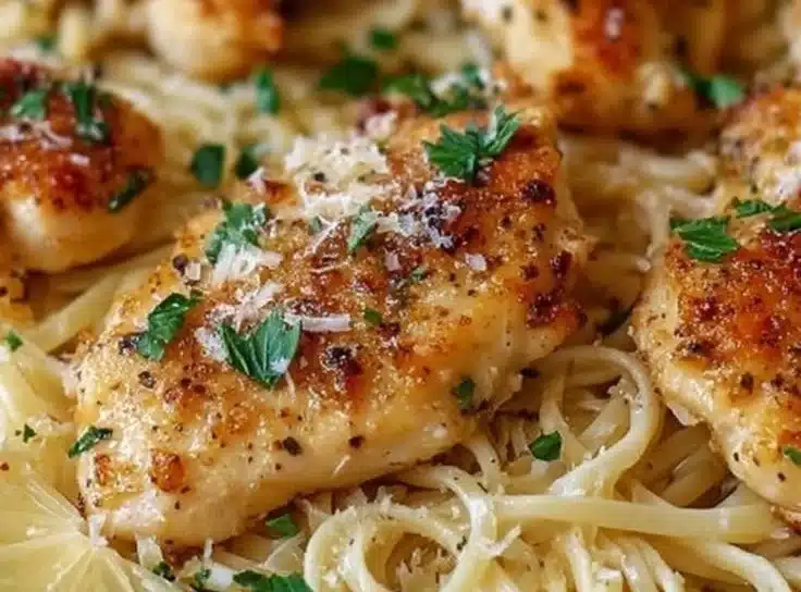 Lemon Garlic Butter Chicken with Parmesan Linguine