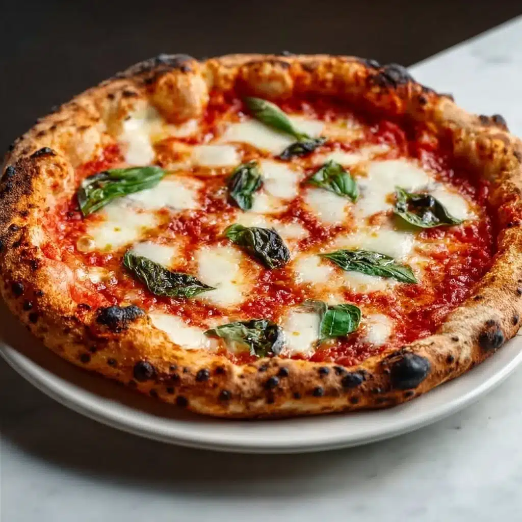 Delicious Margherita Pizza with fresh basil, mozzarella, and tomato sauce