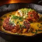 Melt-in-your-mouth Parmesan Crusted Chicken served with creamy garlic sauce