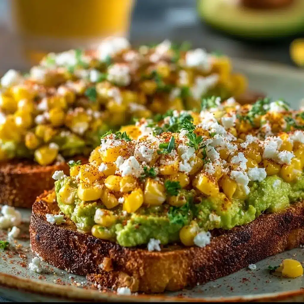 Delicious Mexican street corn avocado toast garnished with fresh cilantro