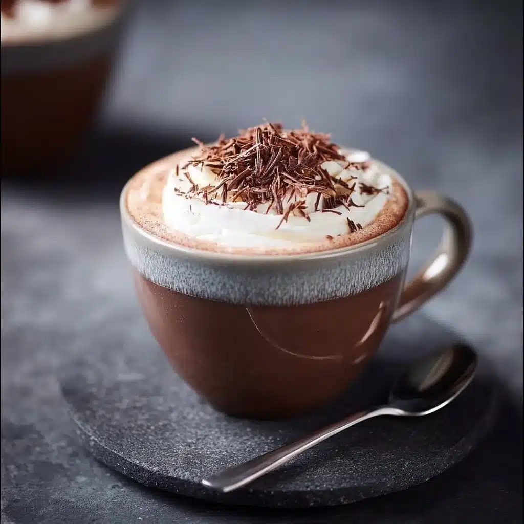 Delicious mocha coffee topped with whipped cream and chocolate drizzle