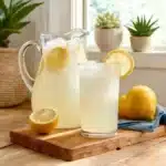 Glass of old fashioned lemonade with slice of lemon and mint garnish
