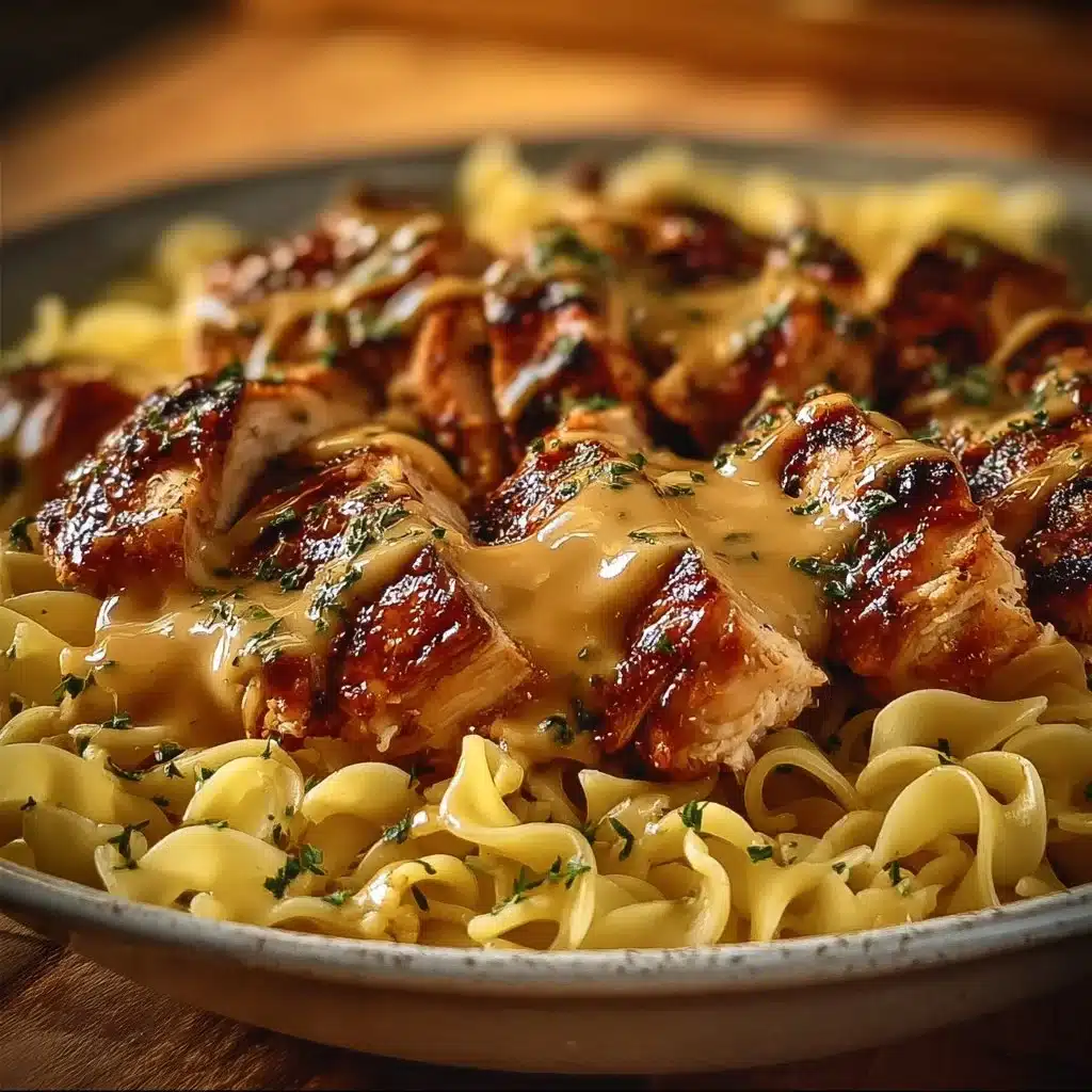 One-pan chicken dish served with buttery noodles