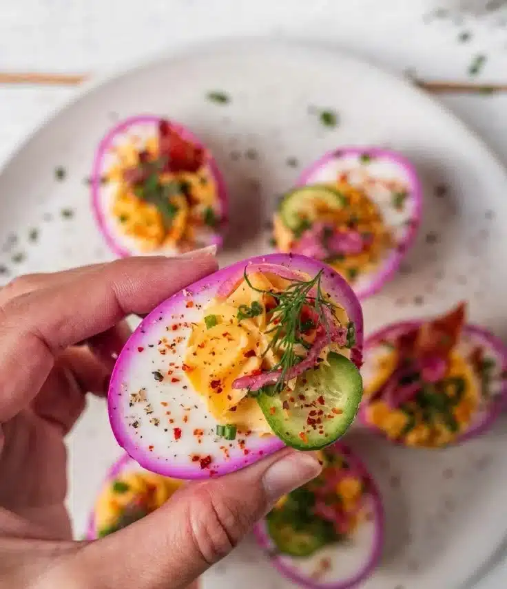 Perfectly Pink Deviled Eggs