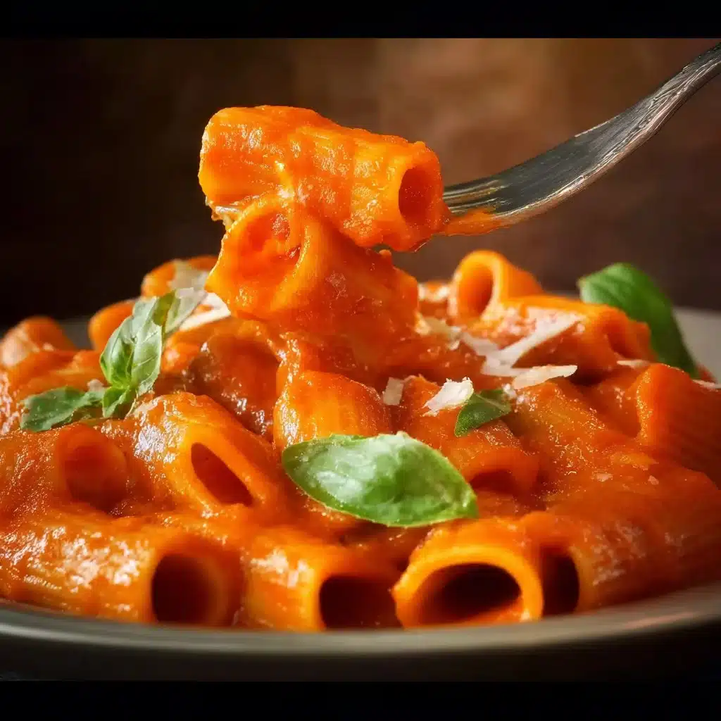 Plate of Roasted Pepper & Tomato Pasta topped with fresh herbs
