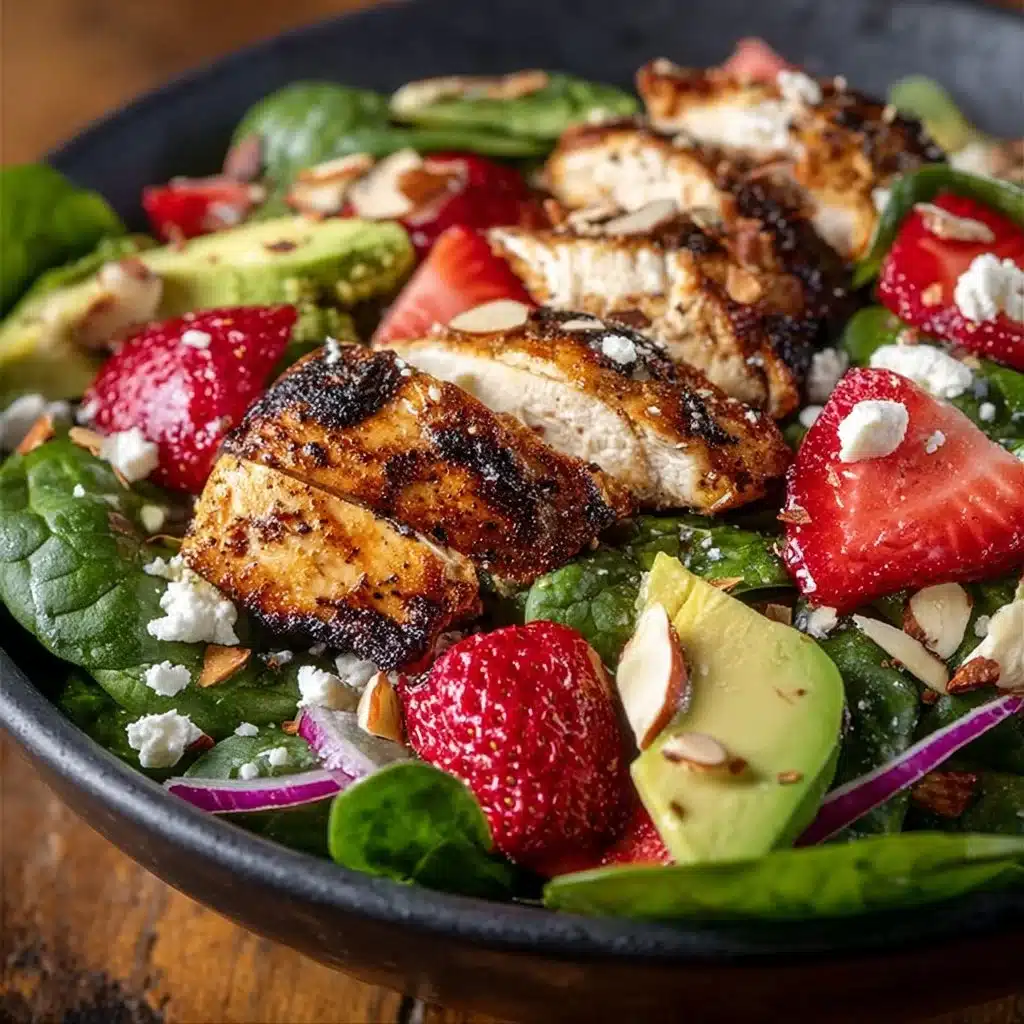 Delicious Strawberry Chicken Spinach Salad served in a bowl