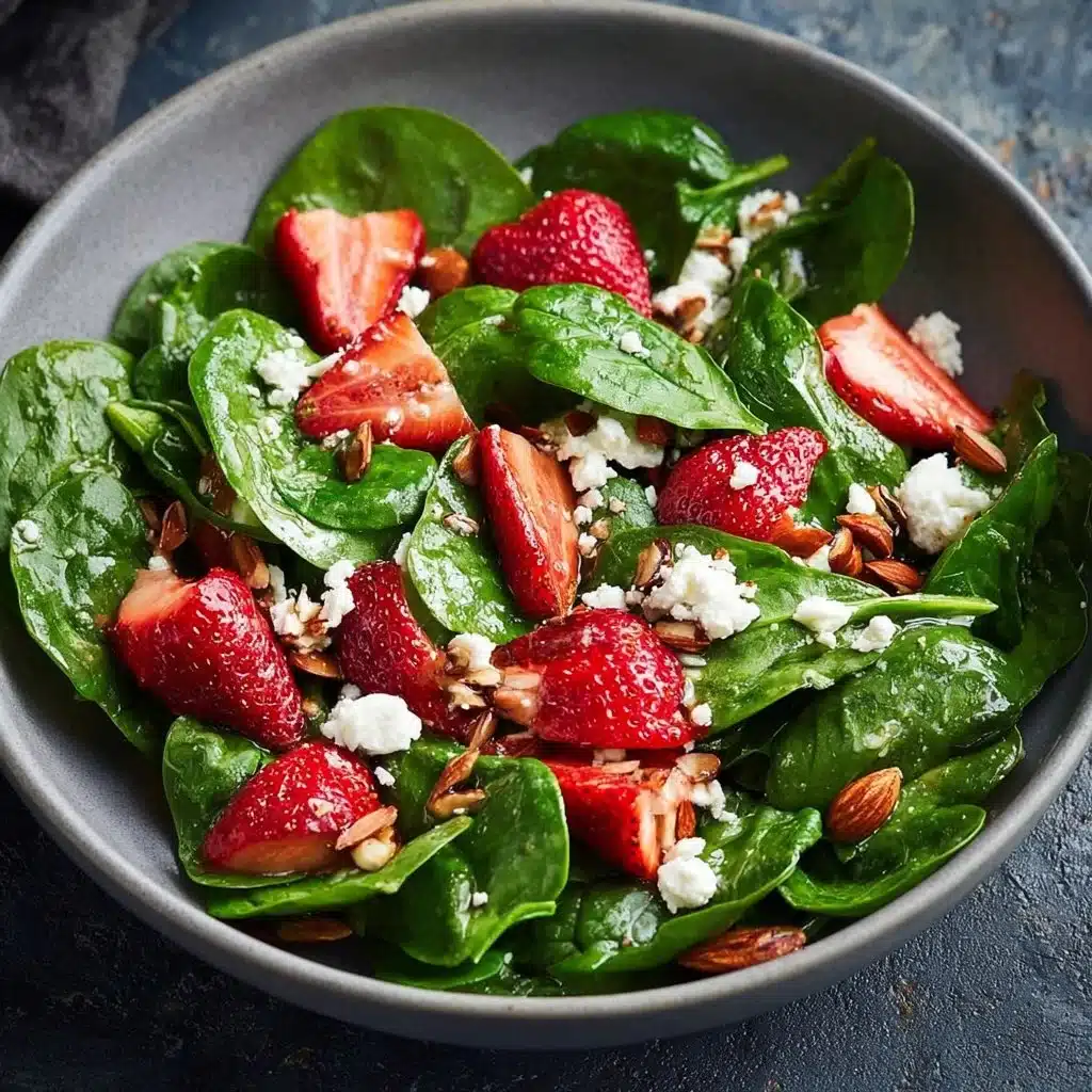 Fresh strawberry spinach salad with nuts and dressing