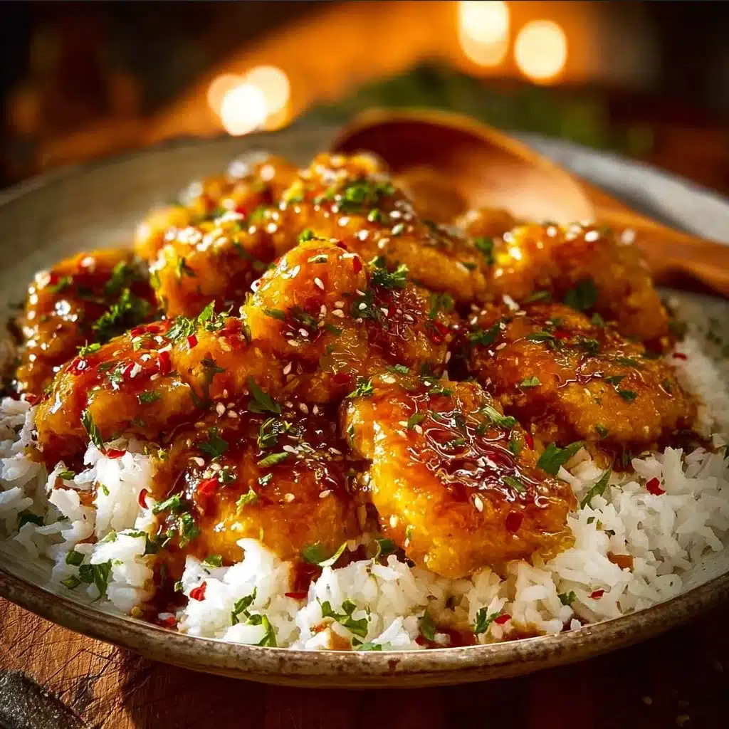Delicious honey garlic chicken served with vegetables.