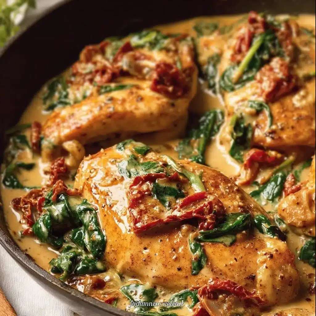 Delicious Tuscan Chicken with sun-dried tomatoes and herbs on a plate