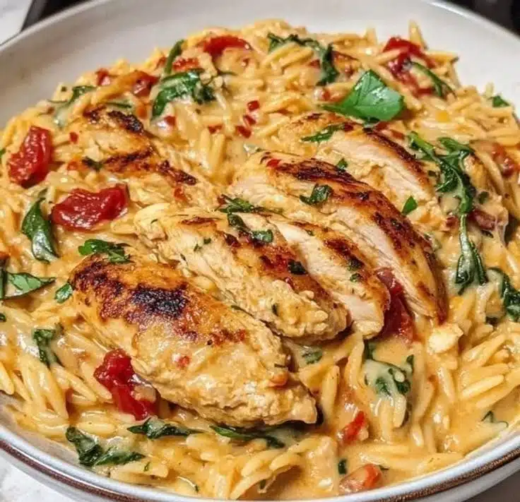 Tuscan Chicken with Parmesan Orzo