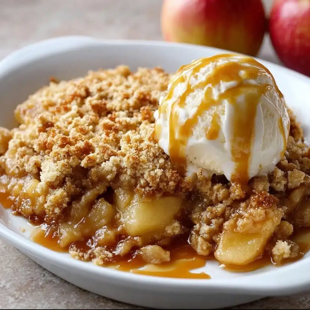 Delicious homemade baked apple crumble dessert with a golden brown topping