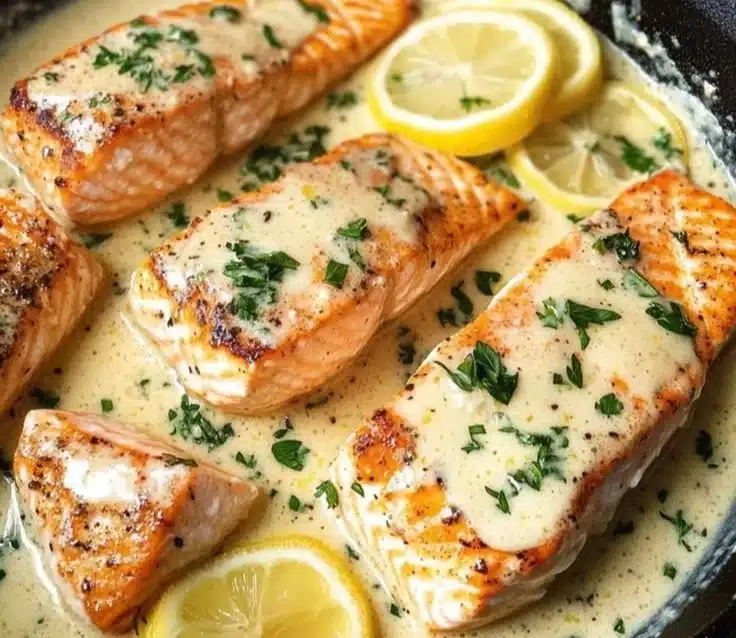 Baked Salmon with Lemon Butter Cream Sauce