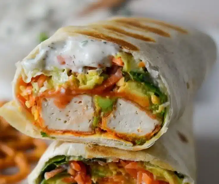 Buffalo Tofu Wrap with Easy Vegan Ranch