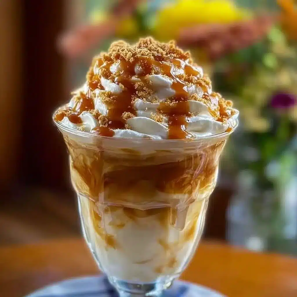 Caramel Macchiato Frappuccino topped with whipped cream and caramel drizzle