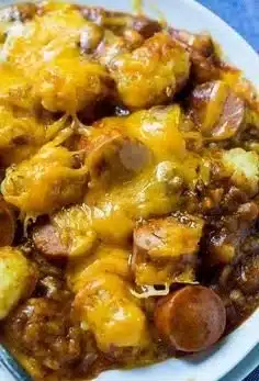 Cheesy Hot Dog Tater Tot Casserole