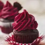 Delicious Chocolate Beet Cupcakes topped with chocolate frosting and beet sprinkles