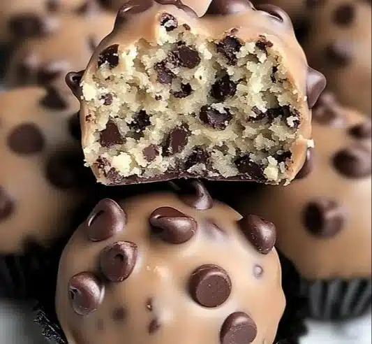 Chocolate Chip Cookie Dough Protein Balls with chocolate chips and nutritional ingredients