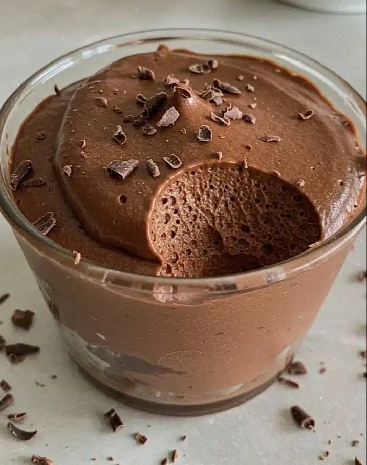 Delicious cottage cheese chocolate mousse served in a bowl.
