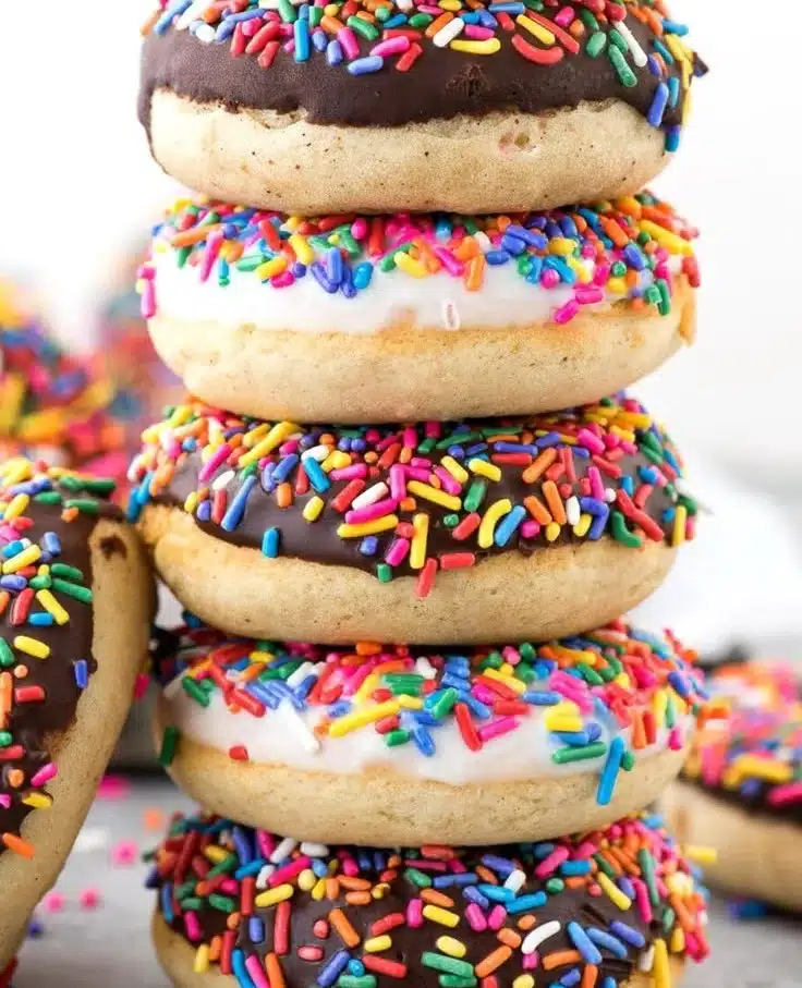 Freshly baked donuts on a cooling rack, ready to enjoy.