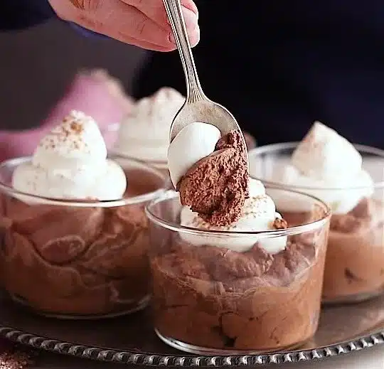 Delicious easy chocolate mousse dessert in a elegant glass serving