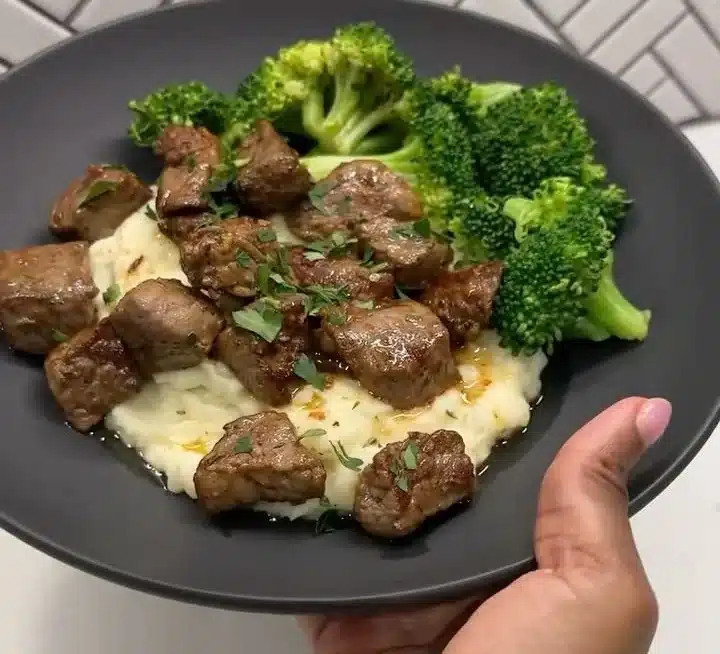 Delicious garlic butter steak bites served in a skillet