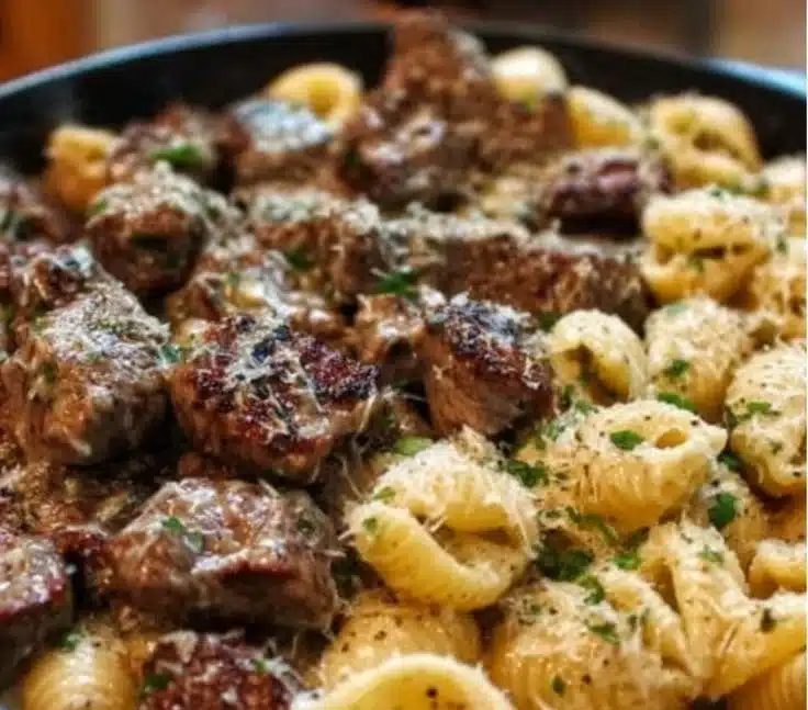 Garlic Butter Steak Bites & Creamy Parmesan Shells
