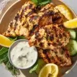Greek yogurt marinated chicken dish with herbs and spices