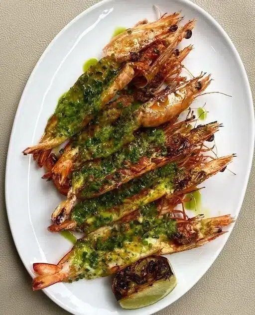 Grilled King Prawns with Green Onion, Ginger & White Soy Butter