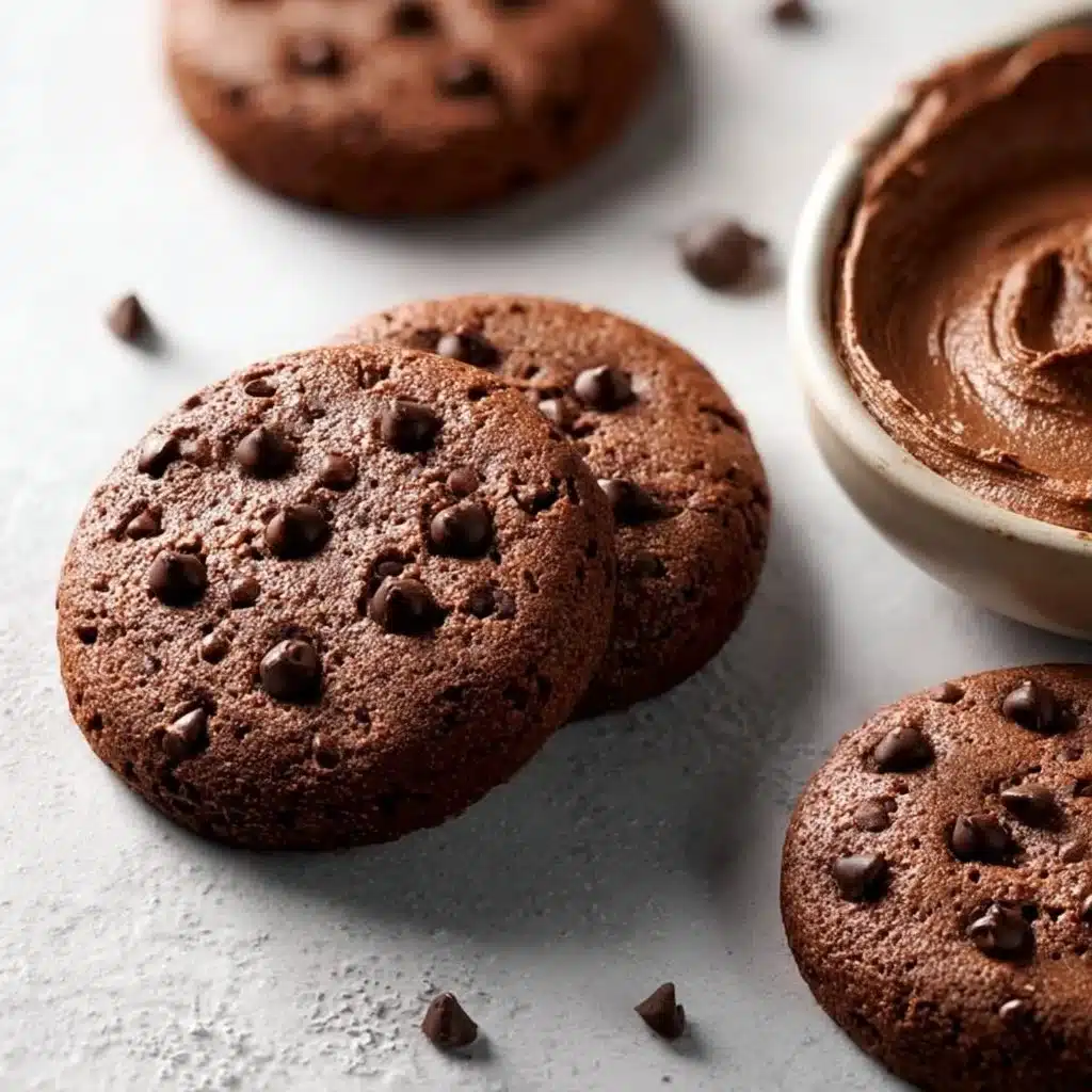 Healthy high protein cocoa chickpea cookies with banana on a wooden table