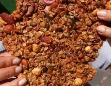 Healthy homemade granola clusters in a bowl, ready to be enjoyed.