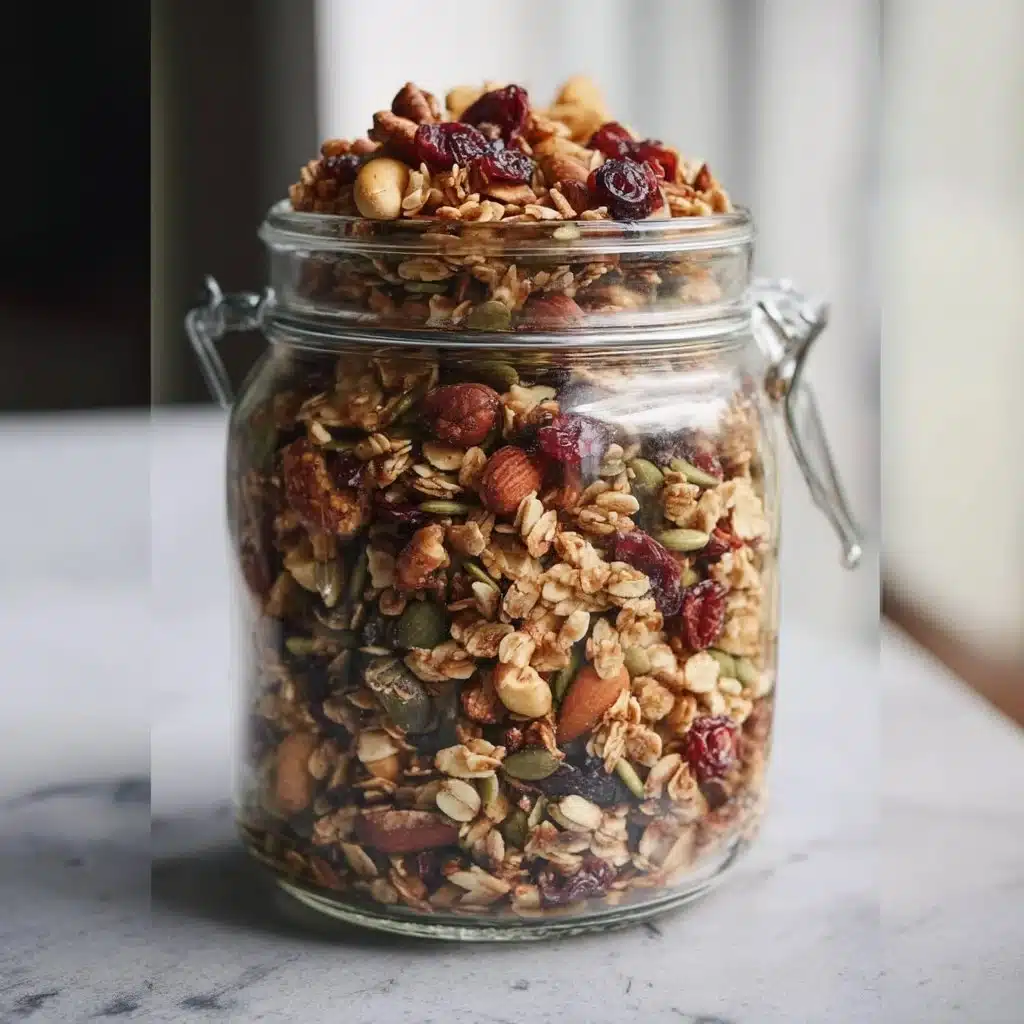 Bowl of homemade granola with nuts and dried fruits