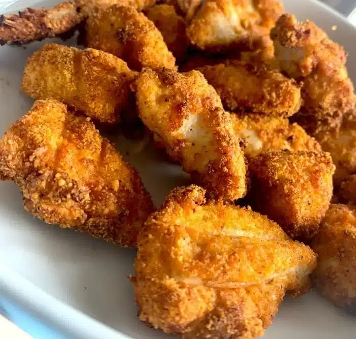 Crispy Keto Air Fryer Chicken Nuggets served with dipping sauce