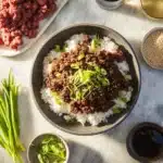 Delicious Korean Beef Bowl with tender beef, rice, and vegetables