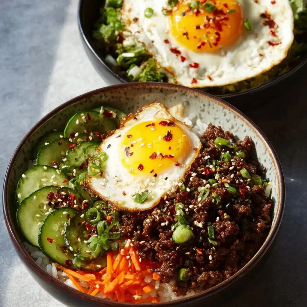 A savory Korean Ground Beef Bowl garnished with green onions and sesame seeds.