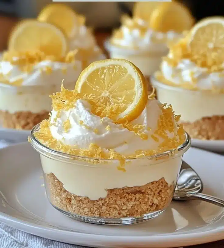 Delicious Lemon Cheesecake Mousse Cups topped with fresh lemon zest