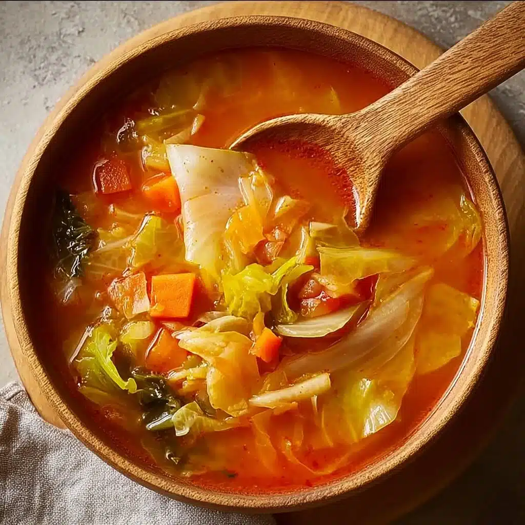Bowl of low-calorie cabbage fat burning soup with fresh vegetables