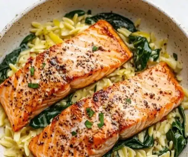 Mediterranean Salmon with Lemon Orzo