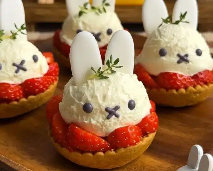Miffy strawberry cheesecake tartlets topped with fresh strawberries