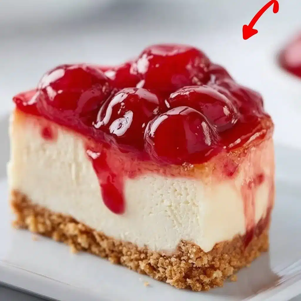 No bake cherry cheesecake topped with vibrant cherries and whipped cream