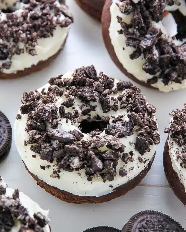 Delicious Oreo Cookies and Cream Donuts on a plate